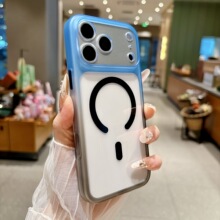 亚克力高透适用iPhone18PROMAX双色渐变磁吸苹果17创意镜孔手机壳