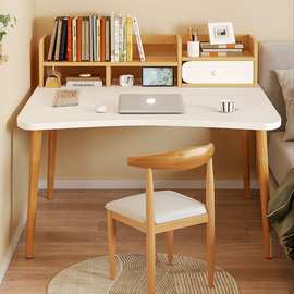 弧形电脑桌卧室书桌书架一体简易学生写字学习桌子出租屋用