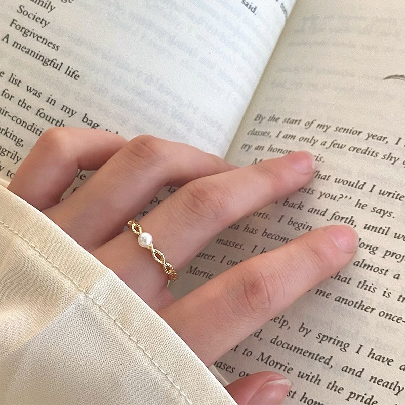 Anillo de circonita de perlas de viento ins, nicho femenino, sentido de alta gama, simple y ligero, anillo de novia de lujo, anillo de apertura de temperamento al por mayor