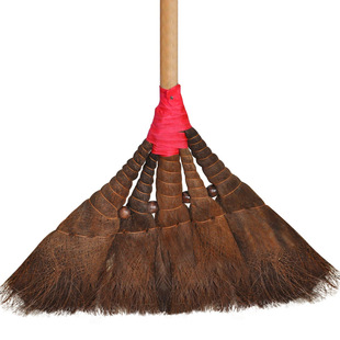 Brown leather beaded broom old-fashioned handmade wooden handle wooden pole sweeping broom single handle