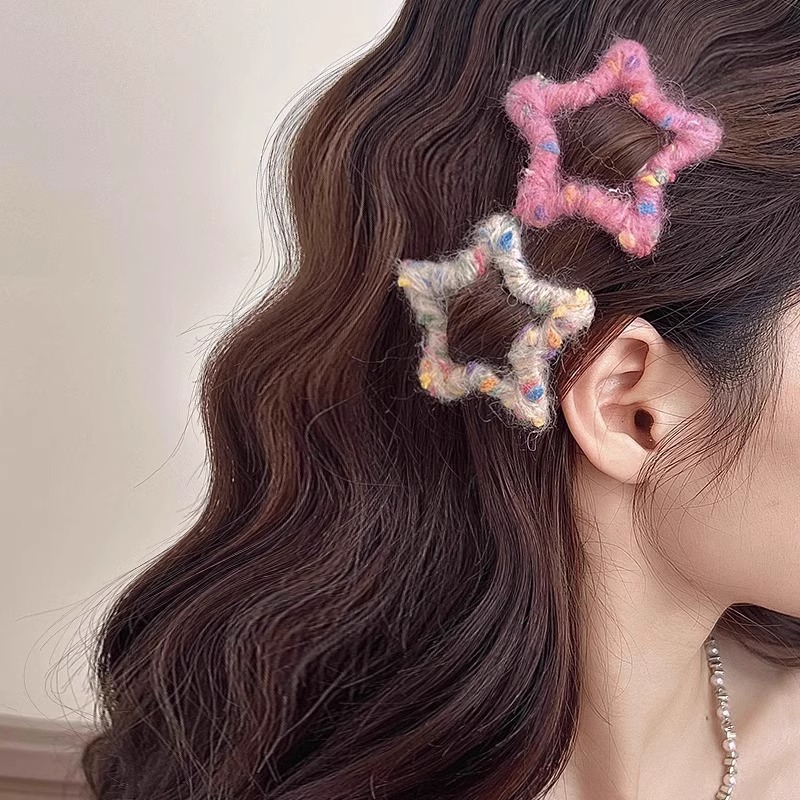 Wool Woven Star Hairpin Women's Back of Head Broken Hair Finishing BB Clip Temperament Hairpin Fringe Headwear