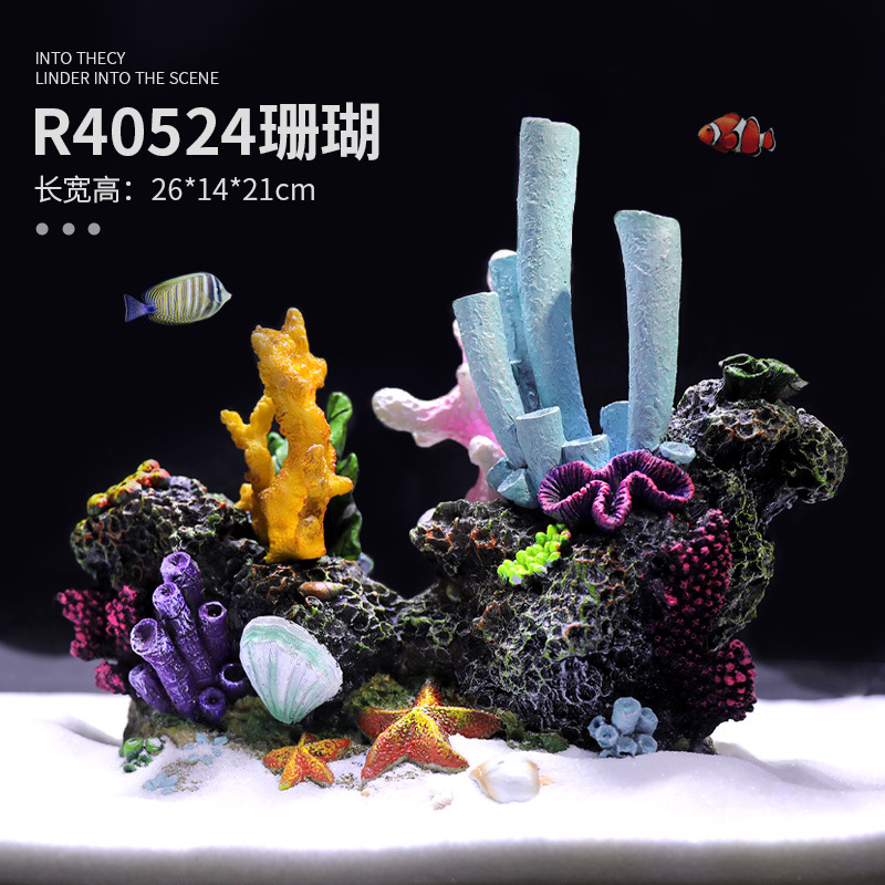 Pecera Simulación Paquete de paisajismo de arrecife de coral falso Acuario Concha Aqua Paisaje acuático Decoración de plantas acuáticas Combinación de casa de evitación