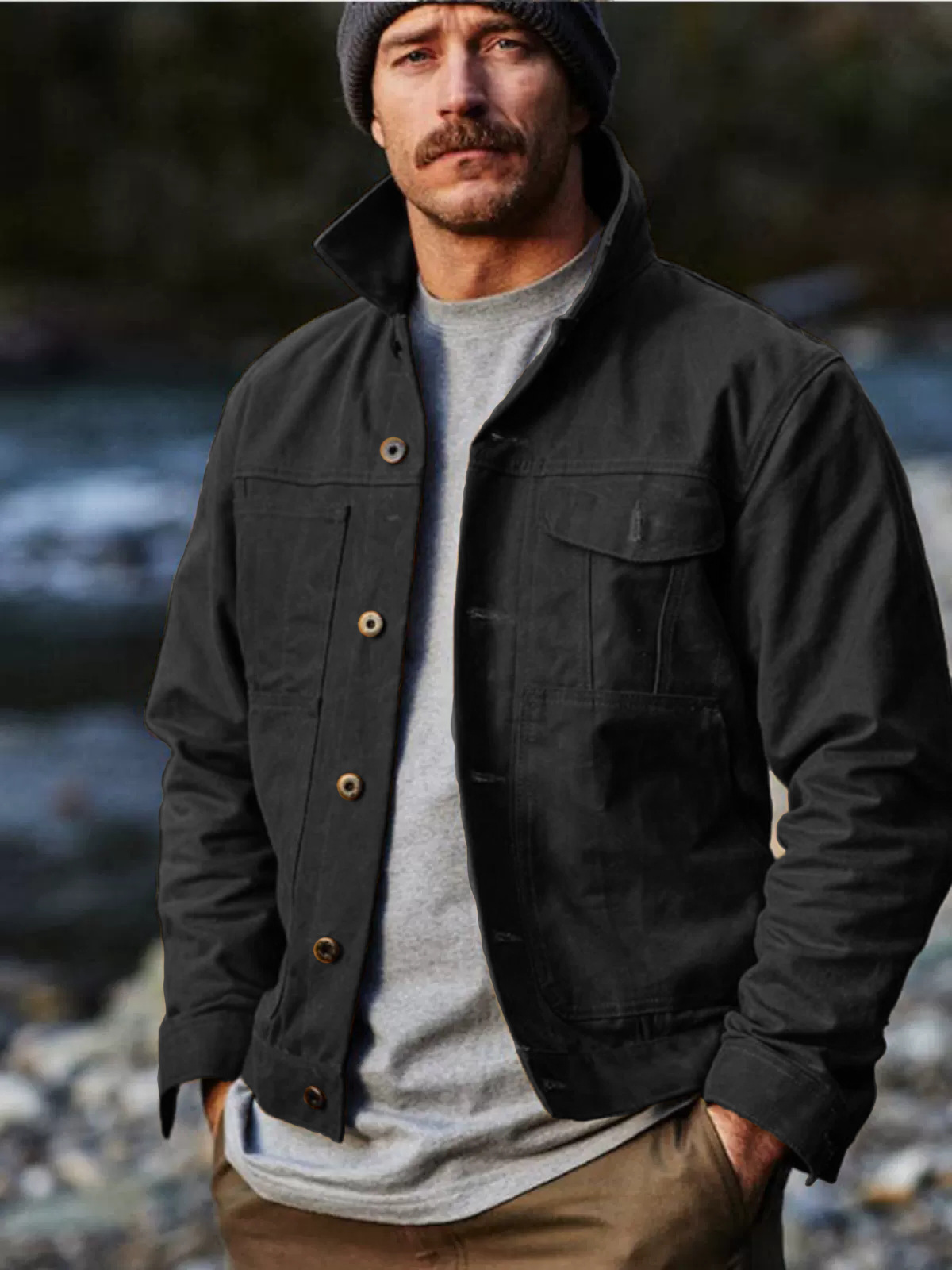 2025 primavera nueva chaqueta de hombre Amazon botón múltiple bolsillo europeo y americano chaqueta clásica retro independiente stand cardigan
