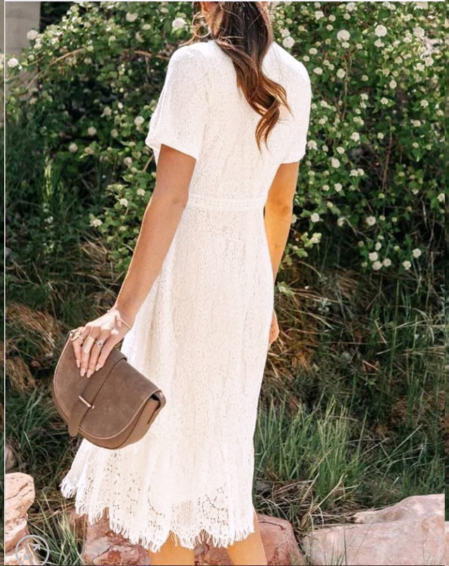 Nuevo Vestido de manga corta de cuello redondo Delgado falda europea y americana transfronteriza de comercio exterior nueva ropa de mujer Amazon wish