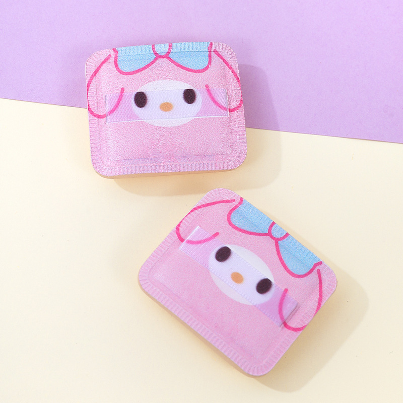 Puff de algodón de azúcar cuadrado personalizado de fábrica, no comer polvo, esponja de maquillaje, cojín de aire, impresión de patrones de dibujos animados de Sanliou