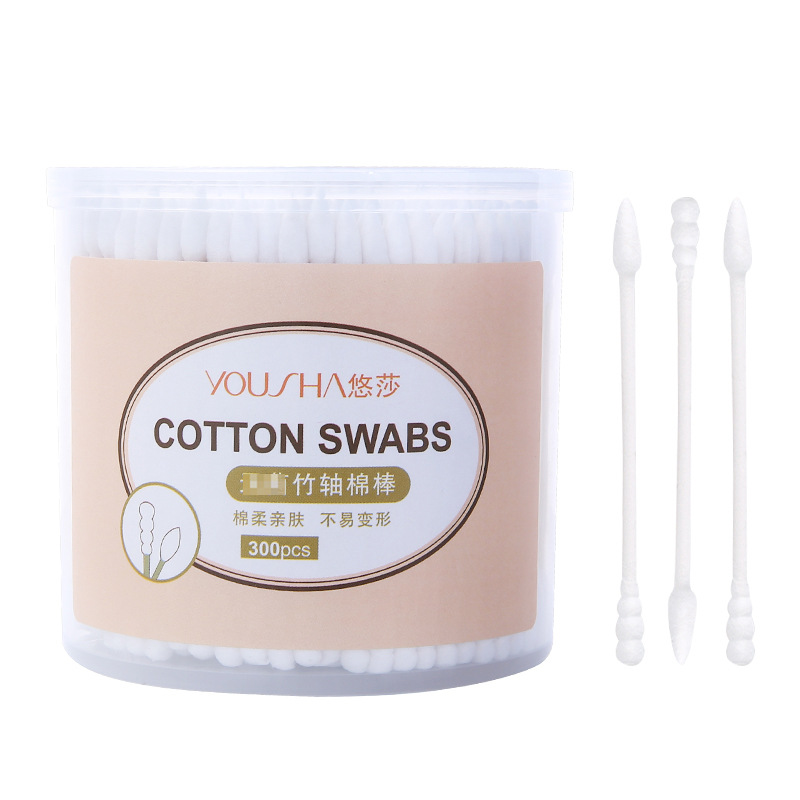 Yousha fábrica al por mayor 300 piezas hisopos de algodón eje de bambú cabeza puntiaguda + cabeza espiral combinación hisopos de algodón en caja YG010