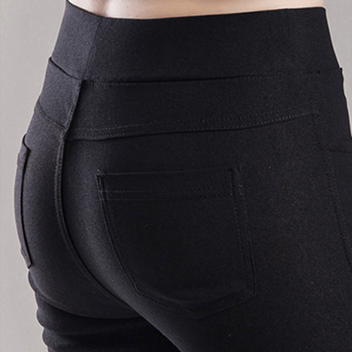 Women's Spring and Summer Tight Leggings, Straight Leg Pants, with Front and Back Pockets, Elastic Mini Foot Pants, Nine-Foot Pants