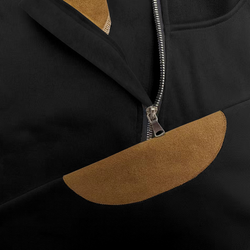 Embroidered Men's Hoodies With Stand Collar And Colour-block Style_voghion.com