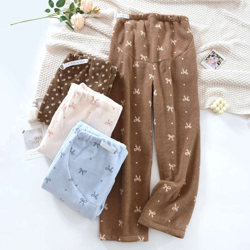 Flannel Maternity Pajamas, Autumn and Winter Belly-Supporting Adjustable Confinement Pants, Fleece-Lined and Thickeneded, Postpartum Warm and Loose, Can Be Worn Outside Flannel Maternity Pajamas, Autumn and Winter Belly-Supporting Adjustable Confinement Pants, Fleece-Lined and Thickeneded, Postpartum Warm and Loose, Can Be Worn Outside