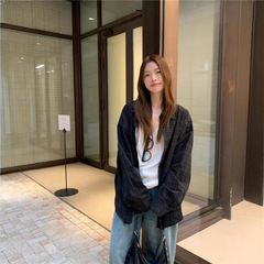 2025美式复古格纹Polo领衬衫外套女早秋中长款男友风宽松上衣百搭
