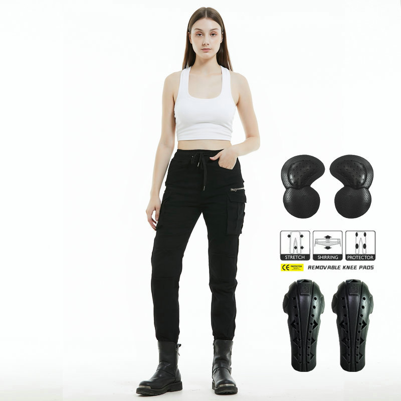 VOLERO pantalones vaqueros de la motocicleta de las mujeres de camuflaje atado al tobillo multi-Bolsa de ropa de trabajo motocicleta montar pantalones anti-caída equipo de protección alargado