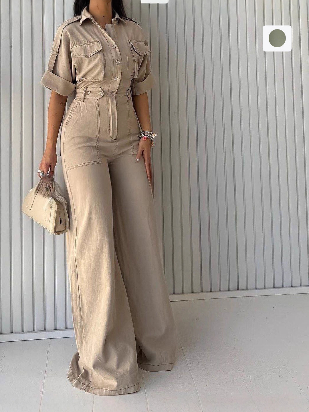 Transfronterizos 2025 otoño y invierno nuevo estilo de estilo de vestir con solapa de cintura junkers de moda casual junkers mujeres image 1