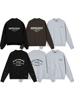 跨境潮牌 REPRESENT 秋冬字母标语印花手工泼墨男女情侣圆领卫衣