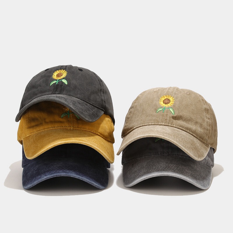 アマゾン ソフトトップ ベースボールキャップ 新作 ウォッシュド ヴィンテージ ひまわり刺繍 ピークキャップ アウトドア 日焼け防止帽子|undefined