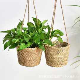草编花盆编织花盆可吊盆花篮花器悬挂吊篮花盆家居装饰垂吊壁挂式