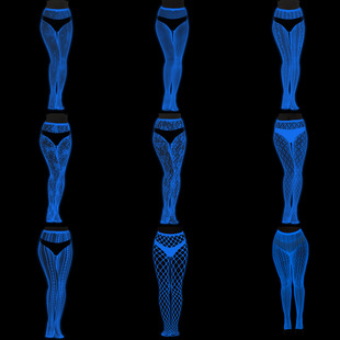 Night luminous bottoming socks blue light European and American pantyhose lace hollow luminous fishnet socks fluorescent sexy jacquard socks