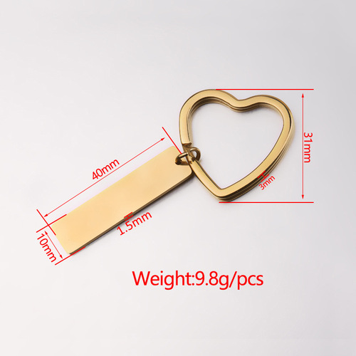 Mirror polished stainless steel keychain square long tag peach heart key ring glossy engravable logo pendant