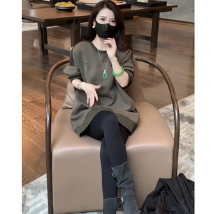 5166 in stock fleece-lined Thickened Autumn and Winter Fashion Light Luxury All-match Elegant Casual Color Matching Printed Sweater