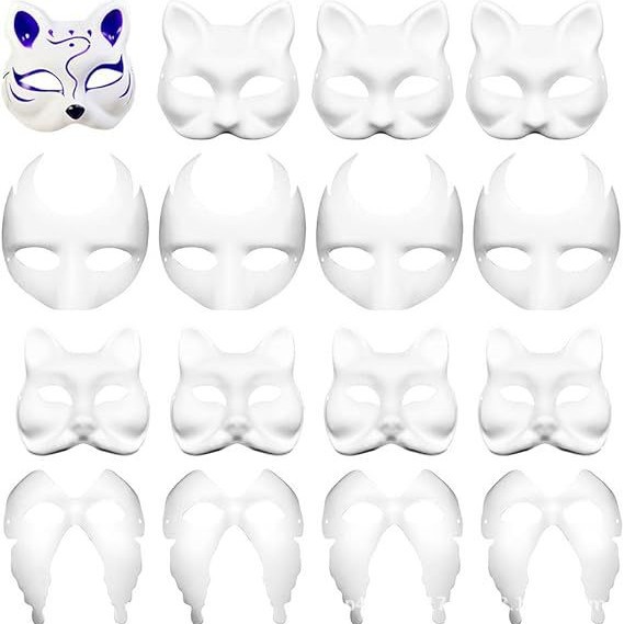 Amazon venta caliente máscara en blanco pulpa blanca props de jardín de infantes dibujado a mano carnaval máscara de graffiti DIY