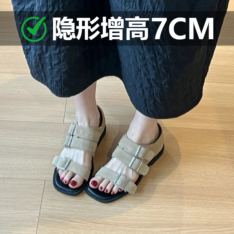 7cm 소가죽 버전 ~ 레트로 미니멀리스트 이너 하이탑 오픈토 프렌치 샌들 여성용 슬립온 다용도 통근 버켄스탁 샌들