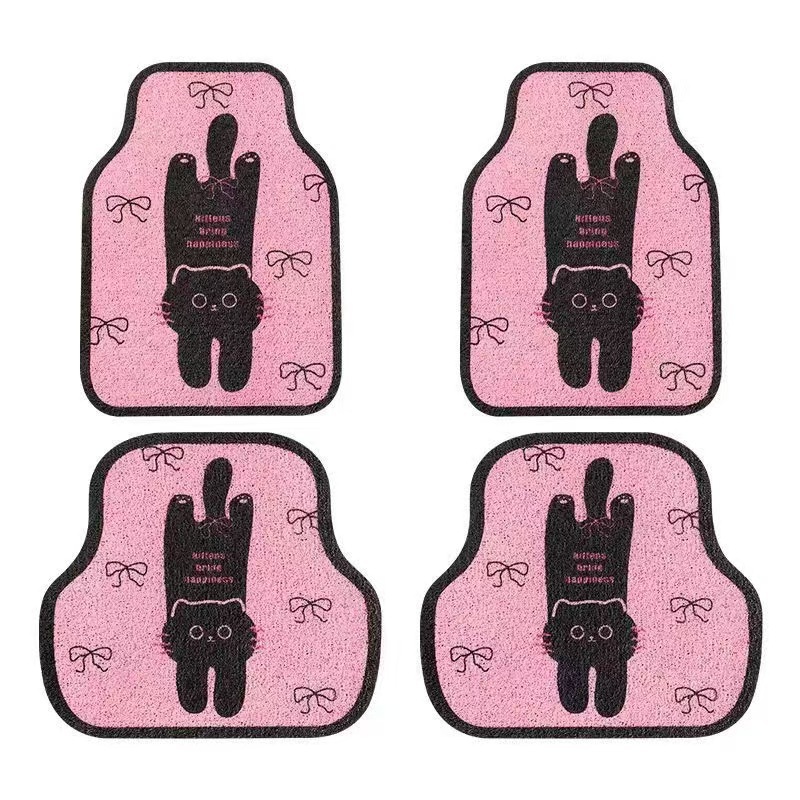 Cute cartoon silk loop car floor mats, universal for girls, anti-dirt, non-slip, wear-resistant, easy to maintain