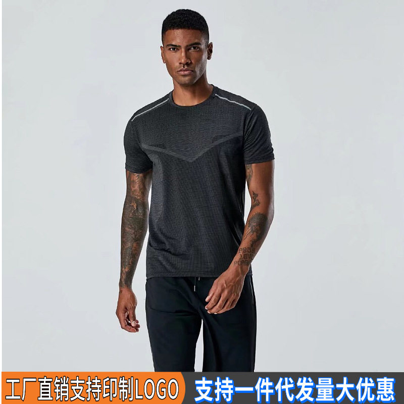 LULU Short-sleeved T-shirt Men's Sports Ice Silk Fitness Quick-drying Clothes Summer Casual Round Neck Loose plus size Running Clothes