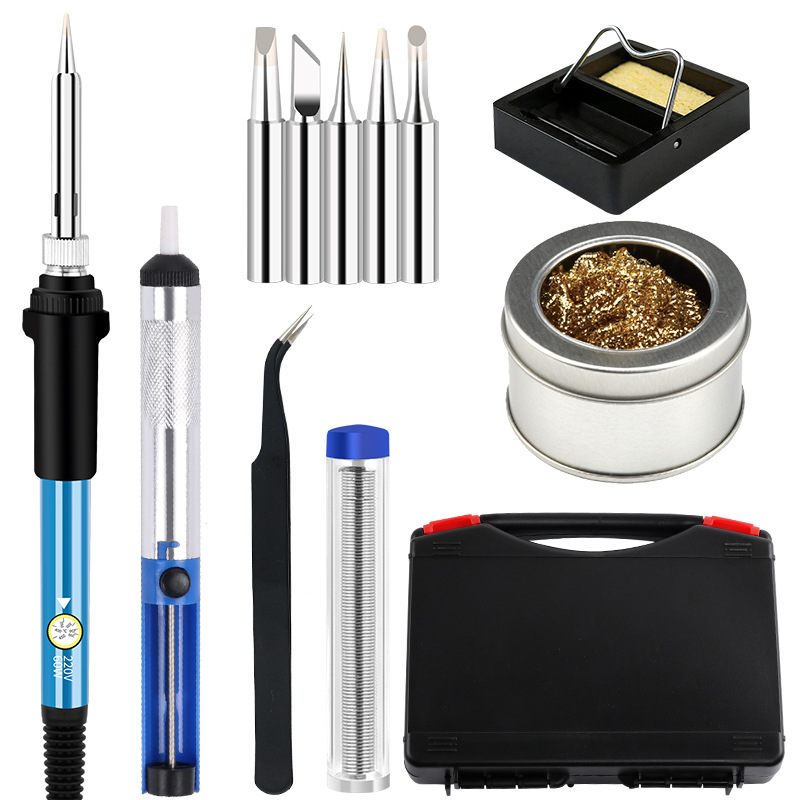 廠家供應跨境新品調溫電烙鐵套裝 烙鐵工具箱12件套焊接維修套裝