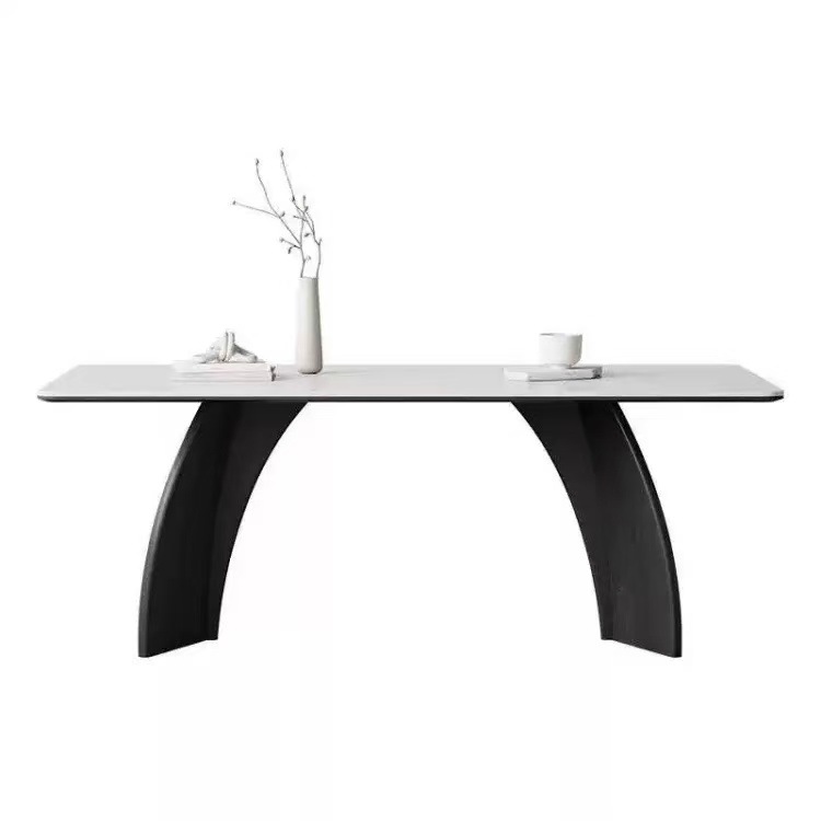 Combinación de mesa y silla de comedor de madera maciza retro francesa Mesa de comedor rectangular para el hogar Mesa de comedor de roca de apartamento pequeño simple de estilo moderno