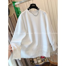 奥特莱斯~早秋港风chic蕾丝假两件长袖t恤女宽松显瘦松弛感上衣服