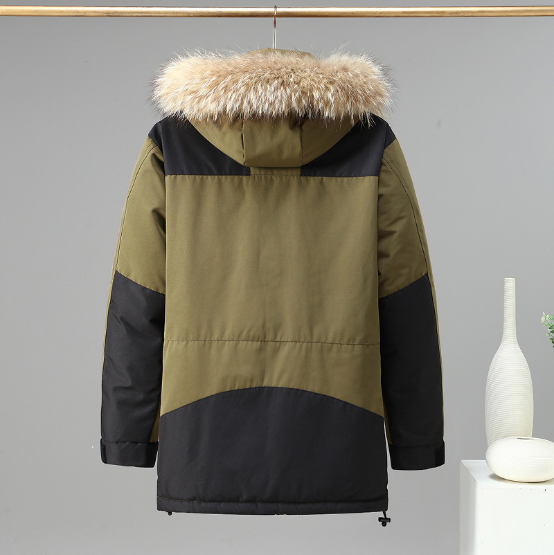 Men's outdoor detachable hooded waterproof workwear high-quality large wool collar cotton jacket, trendy outerwear_voghion.com