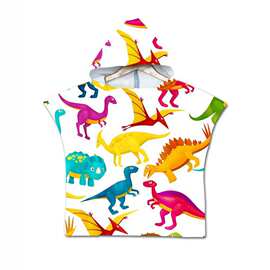 沙滩游泳速干超细纤维印花恐龙小孩可穿儿童浴袍连帽浴巾斗篷披风