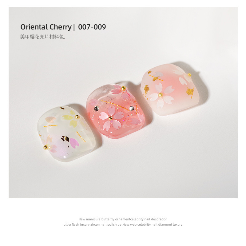 Super Hada pétalo lentejuelas bola de acero hilo de seda material paquete joyería Tiktok red nail art Cerezo flor lentejuelas Aurora