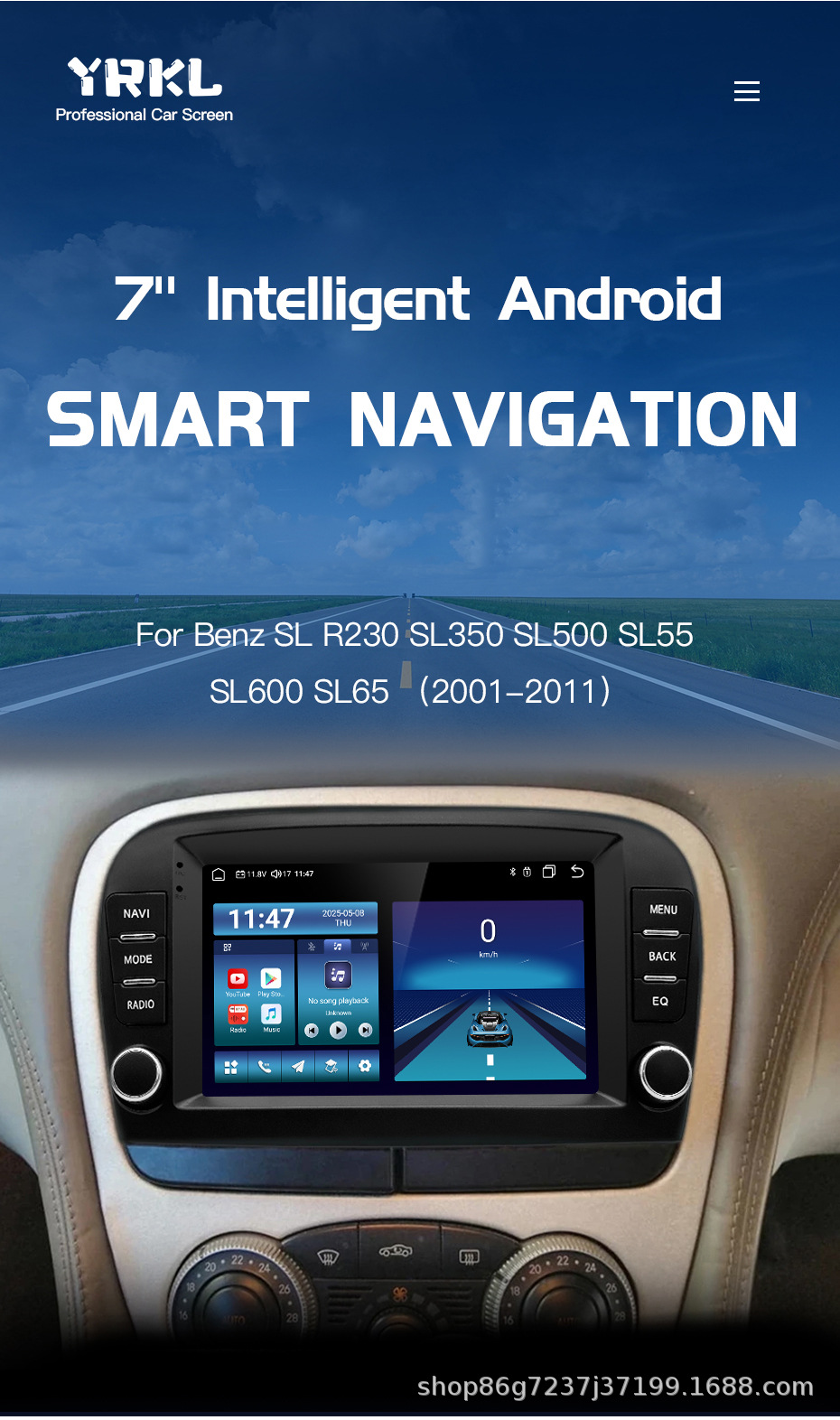 Suitable for 01-11 Mercedes SL R230 7inch Universal Android Car Navigation with Integrated Reverse Camera and Carplay
