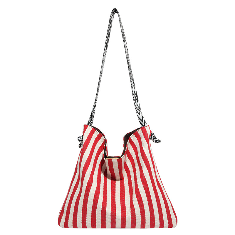 Bolsa de lona de hombro a rayas coreanas para mujeres 2025 nueva bolsa de mano de arte retro gran capacidad bolsa de viaje de moda