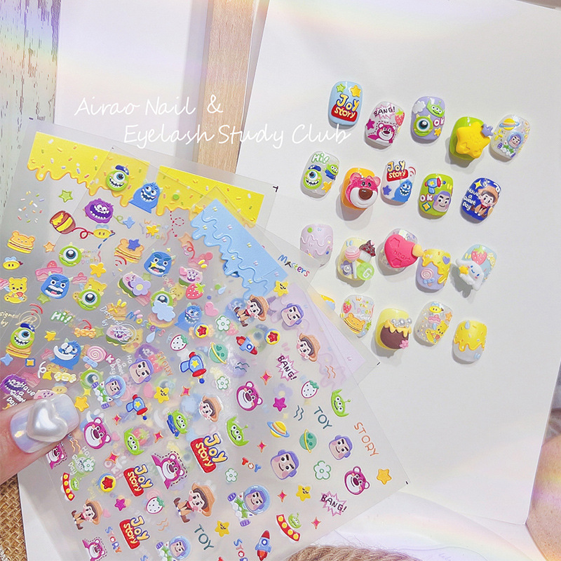 Jiafei 3D pegatinas tridimensionales niños pegatinas de uñas tomoni en relieve lindo mascota de dibujos animados lindo Oso De piel Bola de juguete patrón