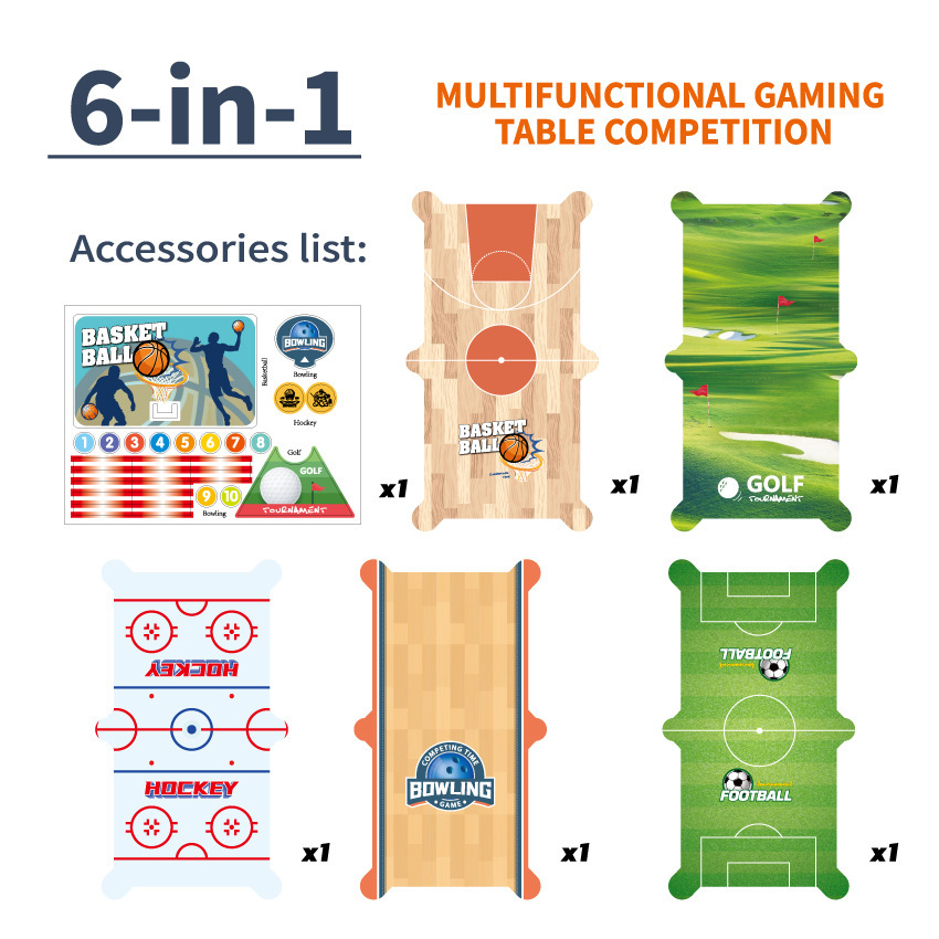 Juguetes de mesa de billar para niños transfronterizos 6 en 1 juegos de mesa multifuncionales de baloncesto de fútbol interior y exterior conjunto de interacción entre padres e hijos