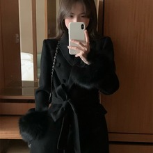 25年新韩国东大门女装羊绒大衣外套蓝狐毛袖可拆卸长款女DY-1111