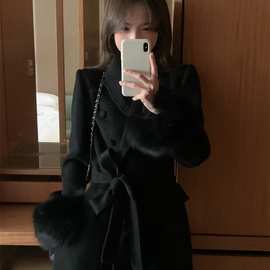 25年新韩国东大门女装羊绒大衣外套可拆卸蓝狐毛袖长款女 DY-1111