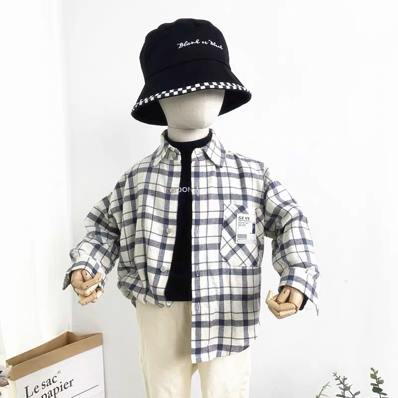 2026 nueva camisa de algodón a cuadros primavera y otoño de moda para niños con solapa cardigan camisa infantil