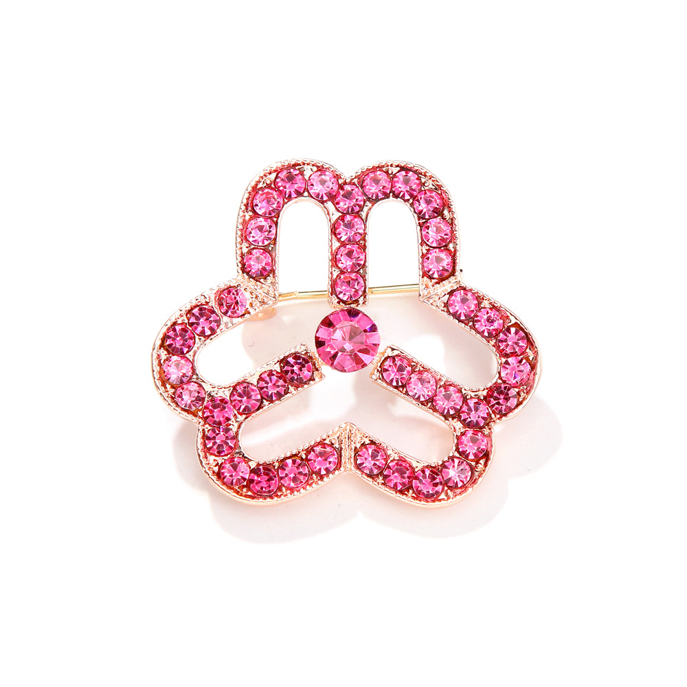 Diamond-embedded pink women's federation logo rose brooch zinc alloy corsage badge Women's Federation suit accessories
