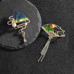 鋅合金材質滴油山水畫胸針高級感小眾輕奢精緻胸花高檔別針服飾女