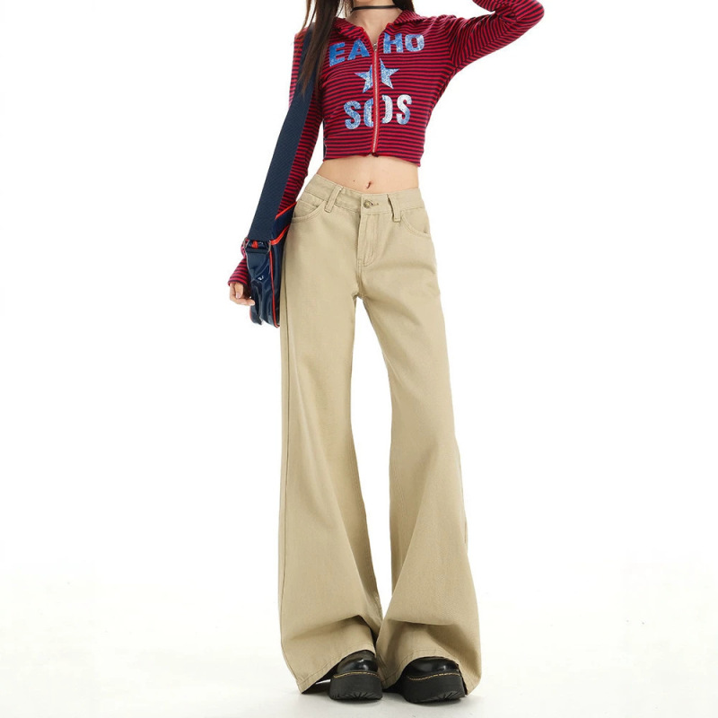 American-style khaki low-waist flared jeans for women, summer 2026 new model, loose-fitting, wide-leg bell-bottom pants American-style khaki low-waist flared jeans for women, summer 2026 new model, loose-fitting, wide-leg bell-bottom pants