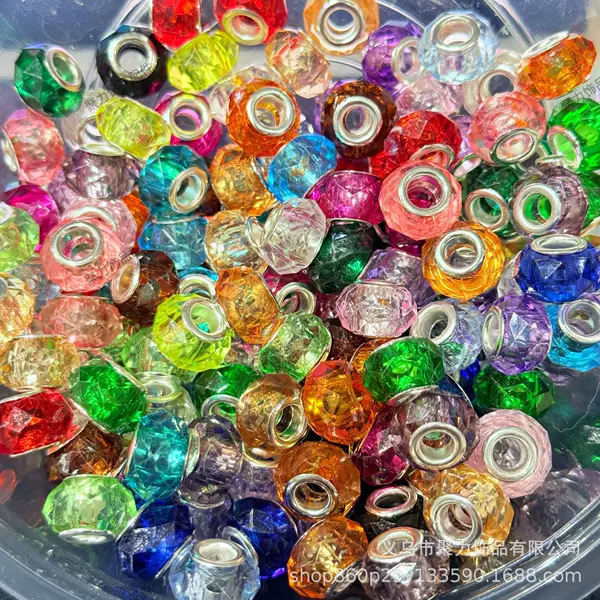 Cross-Border Pan-Style Imitation Crystal Glass Faceted Transparent Large Hole Beads Wheel Flat Beads Large Hole DIY Bracelet Jewelry Accessories