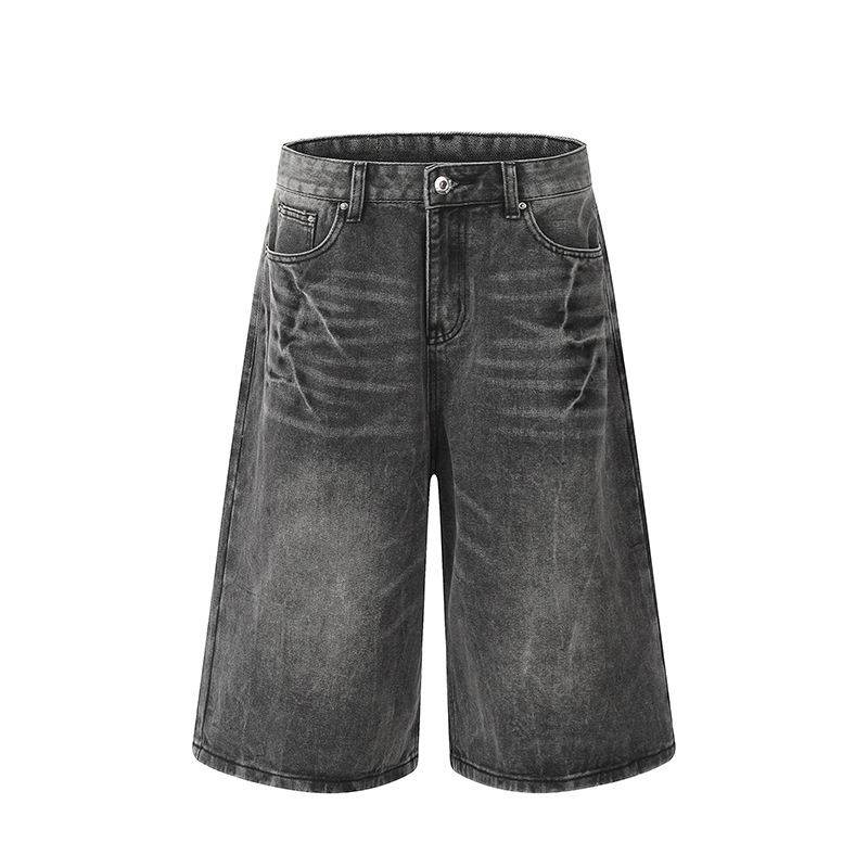 High-Waisted Denim Shorts For Women & Men - Vintage Washed Clean Fit Straight Leg Wide Leg Cropped Pant_mkmklike.com