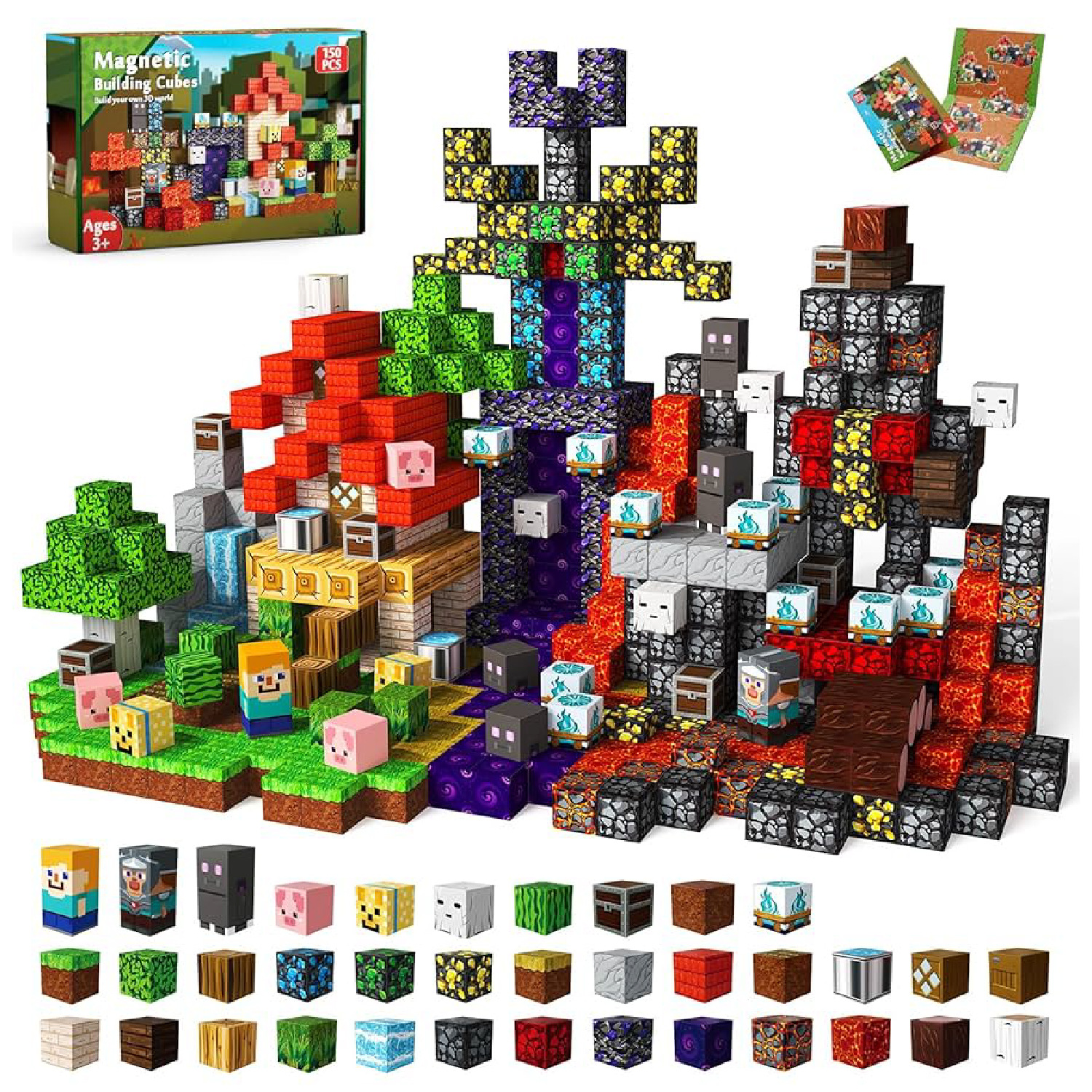 Cross-border My Magnetic World Blocks mc Magnetic Cuadrados Bosque Primordial Princesa Sakura Caballero Magma STEM