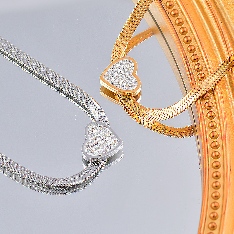 Fashion Heart Shape Titanium Steel Gold Plated Rhinestones Bracelets 1 Piece