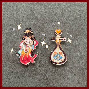 Dunhuang Decorative Refrigerator Stickers Gansu Wenchuang Night Banquet Ancient Style Pipa National Style Cartoon Iron Stones to Send Children's Accompanying Hands