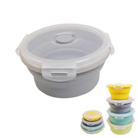 工厂批发硅胶折叠饭盒圆形便当盒冰箱密封保鲜盒微波炉家用户外便