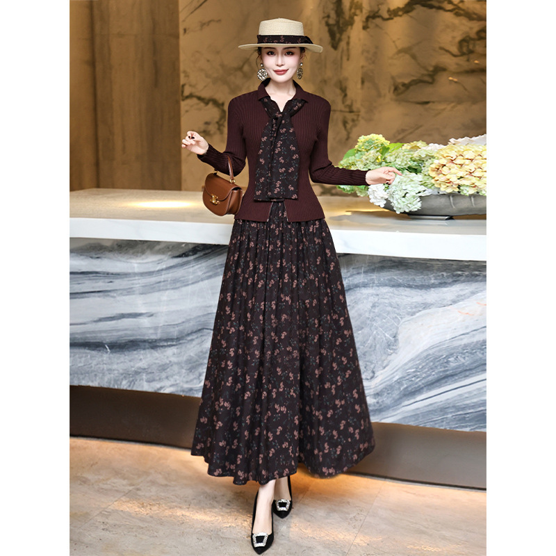 2026 Autumn New Fashionable and Elegant Two-Piece Set Slim Knit Top with Printed Skirt Vintage High-End Suit 2026 Autumn New Fashionable and Elegant Two-Piece Set Slim Knit Top with Printed Skirt Vintage High-End Suit