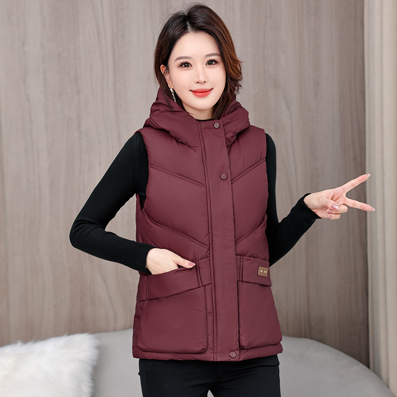 2025 nuevo chaleco de algodón corto de mujer encapuchado otoño y invierno con hombro grueso chaleco de moda extranjera chaqueta image 8